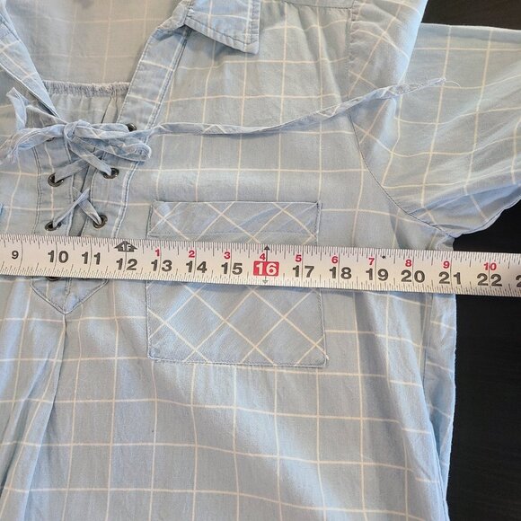 En Creme Denim Lace Up Front Tunic Mini Dress Boho Hippie Festival Medium - Picture 4 of 7